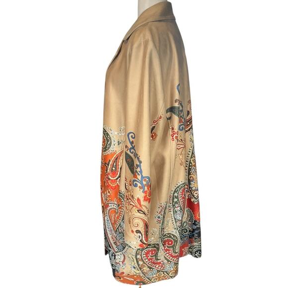 Chicos Paisley Long Swing Coat Boho Artsy Duster Jacket Travel Open Front Size3 - Picture 5 of 12